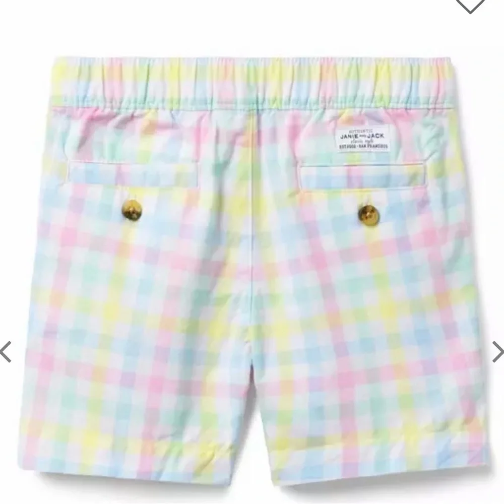 Janie and Jack Pastel Gingham Drawstring Shorts - Pink, Blue, Yellow, Green NWOT